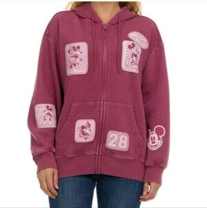 Disney Mickey & Minnie Mouse Soft Character Patch Zip Hoodie - Burgundy - Small
